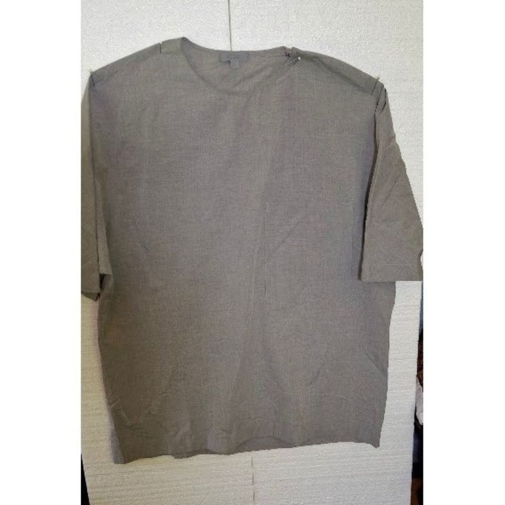 COS Taupe Grey 100% Cotton Short Sleeve Boxy Top Side Zip Size XL